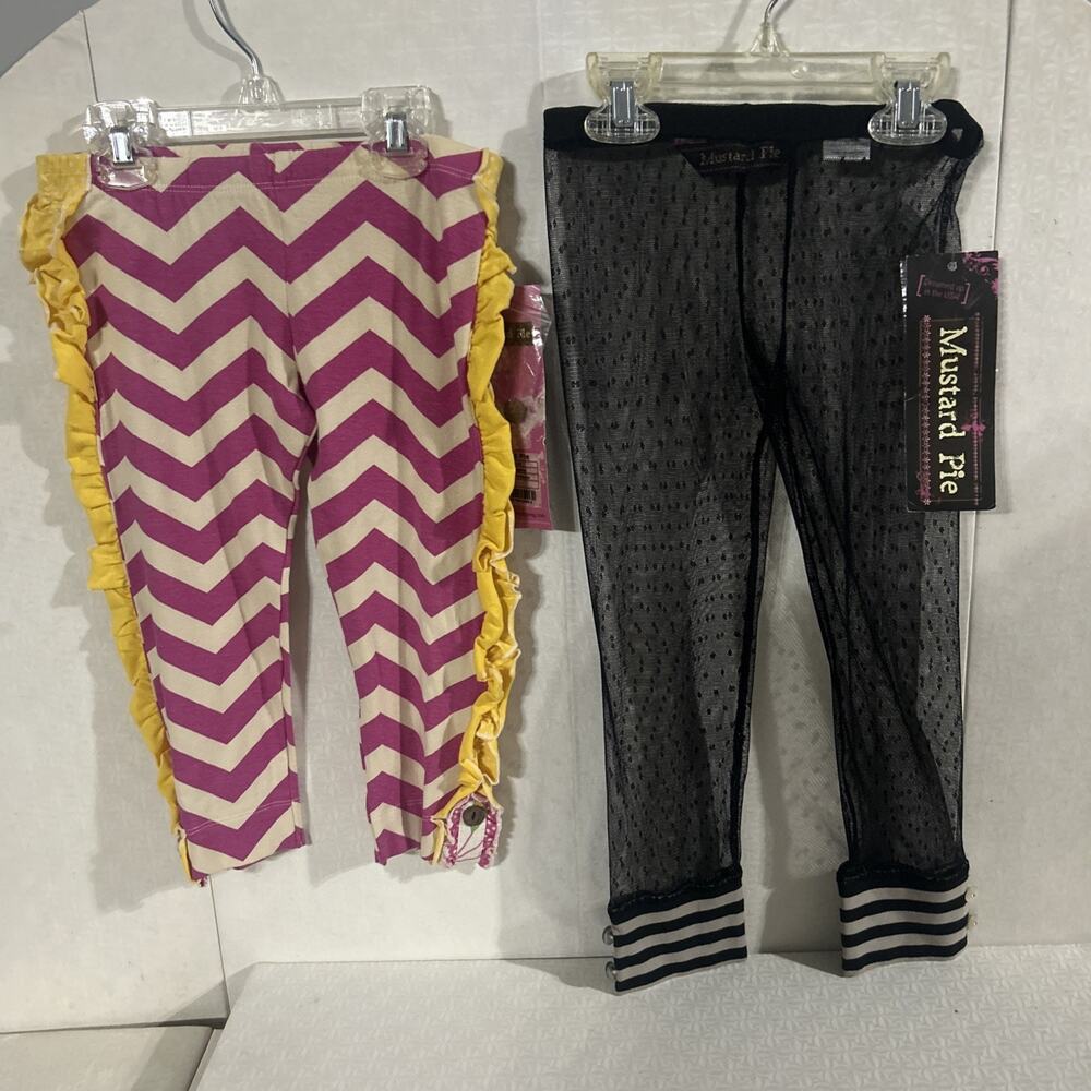 New Set Of 2 Mustard Pie Leggings Size 4 Chevron & Mesh